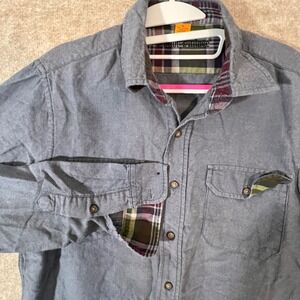 Tailor Vintage Flip Cuff Button Down Shirt Mens M Grey Plaid Lined Casual Flnnel